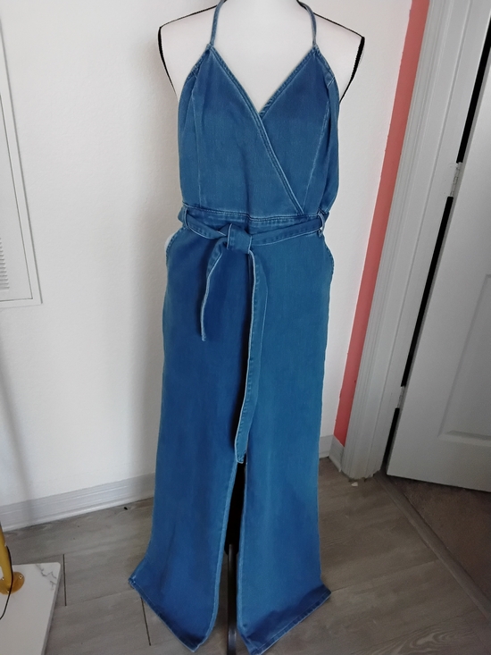 Fashion Nova Pants - Fashion Nova Blue Denim Wrap Maxi Dress with Belt